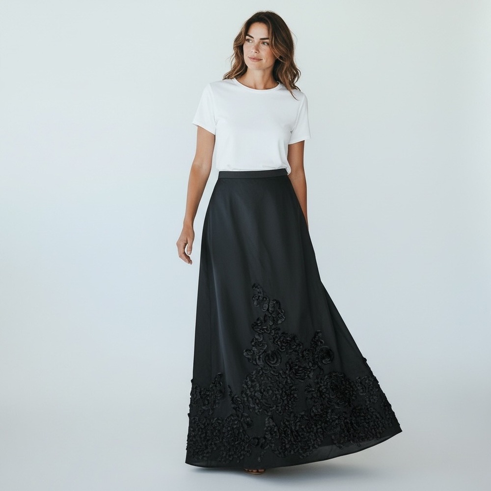 CACHET Black 3D Floral Maxi Skirt Sz 14 NEW Formal Evening Gala Prom Glam‎ Event